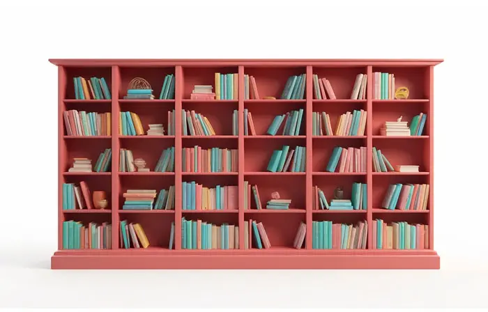 Wooden Bookshelves Decor 3D Design Illustration Art